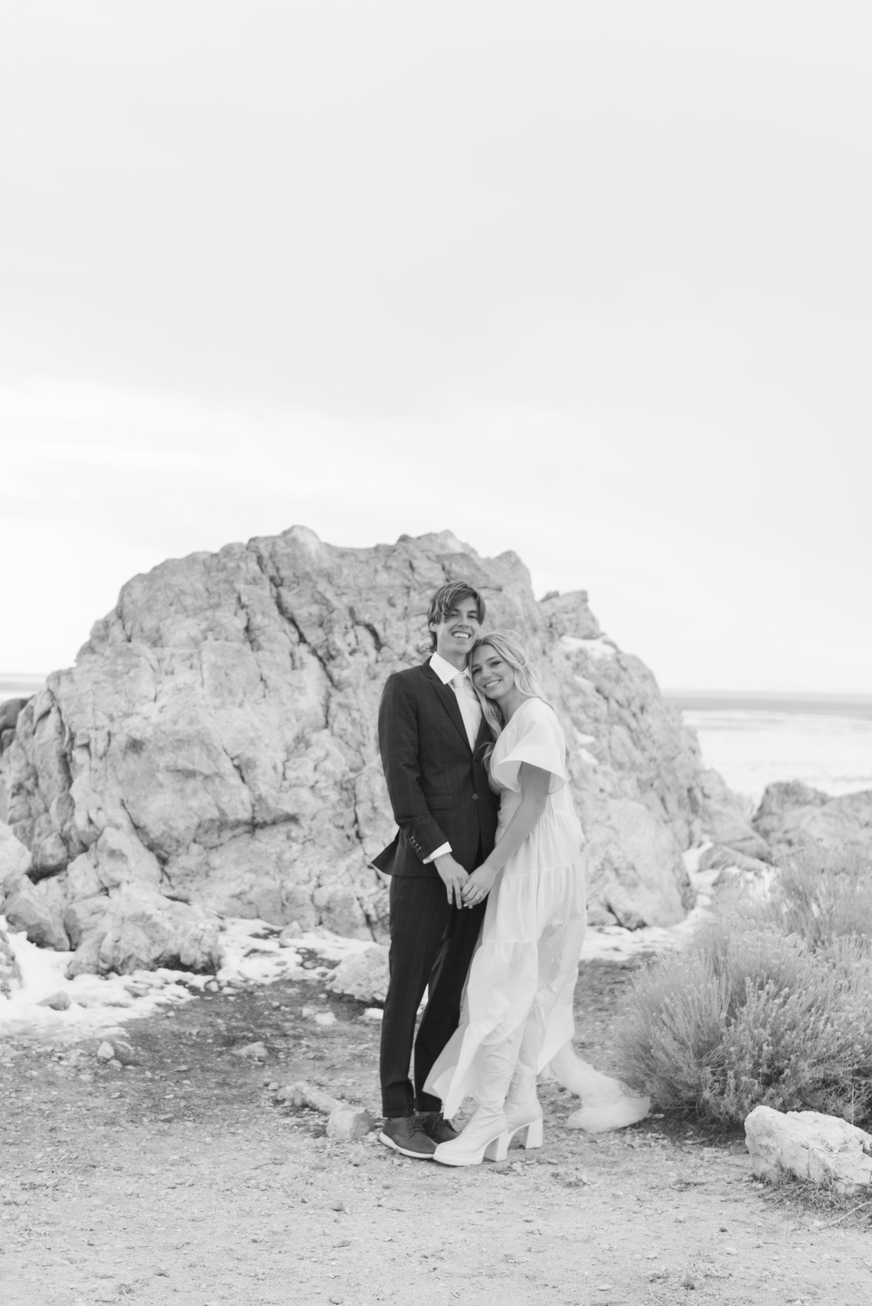 black and white engagement session at Interlope Island